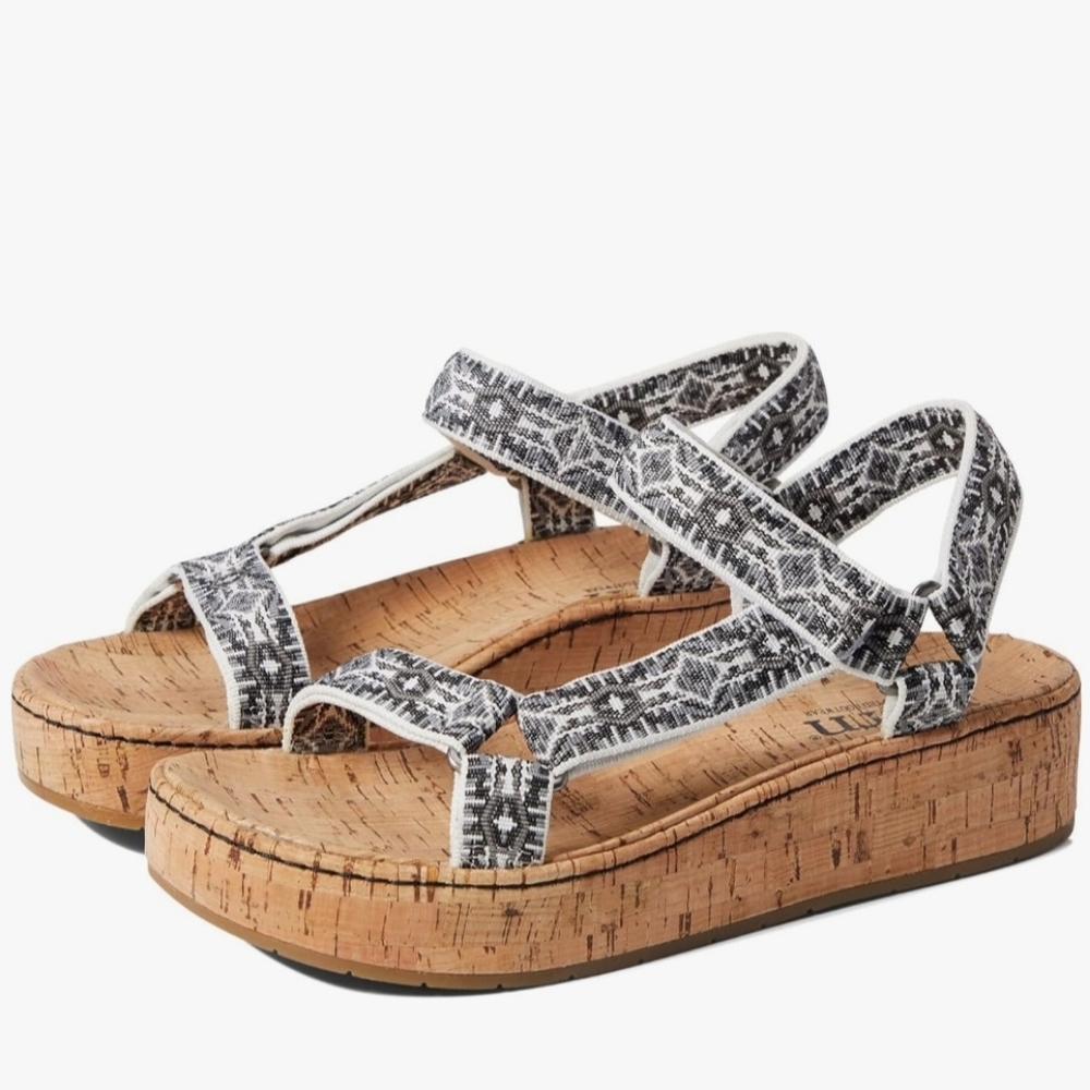 Born Sirena Sz 7.5 Platform Sandals Cork Aztec Hoop/loop Strappy Shoes Wedge